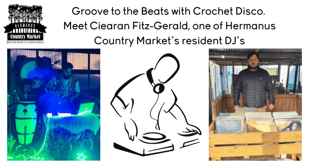 Groove to the Beats with Crochet Disco, one of the resident market DJ's who spins the tunes at Hermanus Country Market every Saturday. Dance to his lively sets and discover his special market playlists on Spotify!