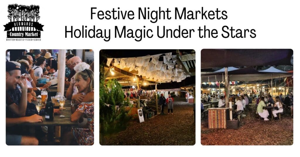 The holiday season is upon us, and there’s no better place to celebrate than at our Hermanus Festive Night Markets! As the sun sets over the Overstrand, the Hermanus Country Market transforms into a wonderland of lights, music, food, and unique finds. Whether you’re a local or visiting our beautiful seaside town, these night markets offer a holiday experience you won’t want to miss.