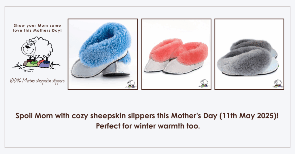 Step into comfort with our 100% Merino sheepskin slippers.Spoil Mom with cozy sheepskin slippers this Mother's Day (11th May 2025)! Perfect for winter warmth too.