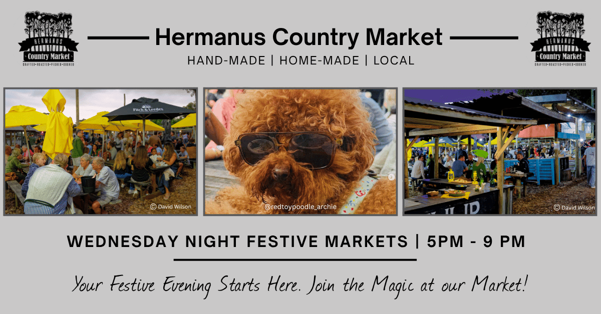 Break up the holiday week with a relaxed and fun-filled evening at the Hermanus Country Market. From 5 pm to 9 pm, the market transforms into a safe and stunning venue for locals and holidaymakers. Many families bring their picnic blankets and chill on the adjacent cricket field whilst the children have fun playing games and just enjoying themselves in a safe environment. Our dedicated traders offer an array of Delicious Food & Local Delights, ensuring something for every taste. It’s also the perfect chance to shop for those Unique Gifts and Holiday Treasures—handmade jewellery, seasonal décor, and local art. The highlight of the evening is the return of the Market Elf Hunt! Help us find Holly, Bliss, Pepper, Maple, and Ginger. Two lucky elf-hunters will win R300 in Market Vouchers to spend on market goodies. Capture your festive moments in our picturesque market setting and share them instantly with free Wi-Fi.